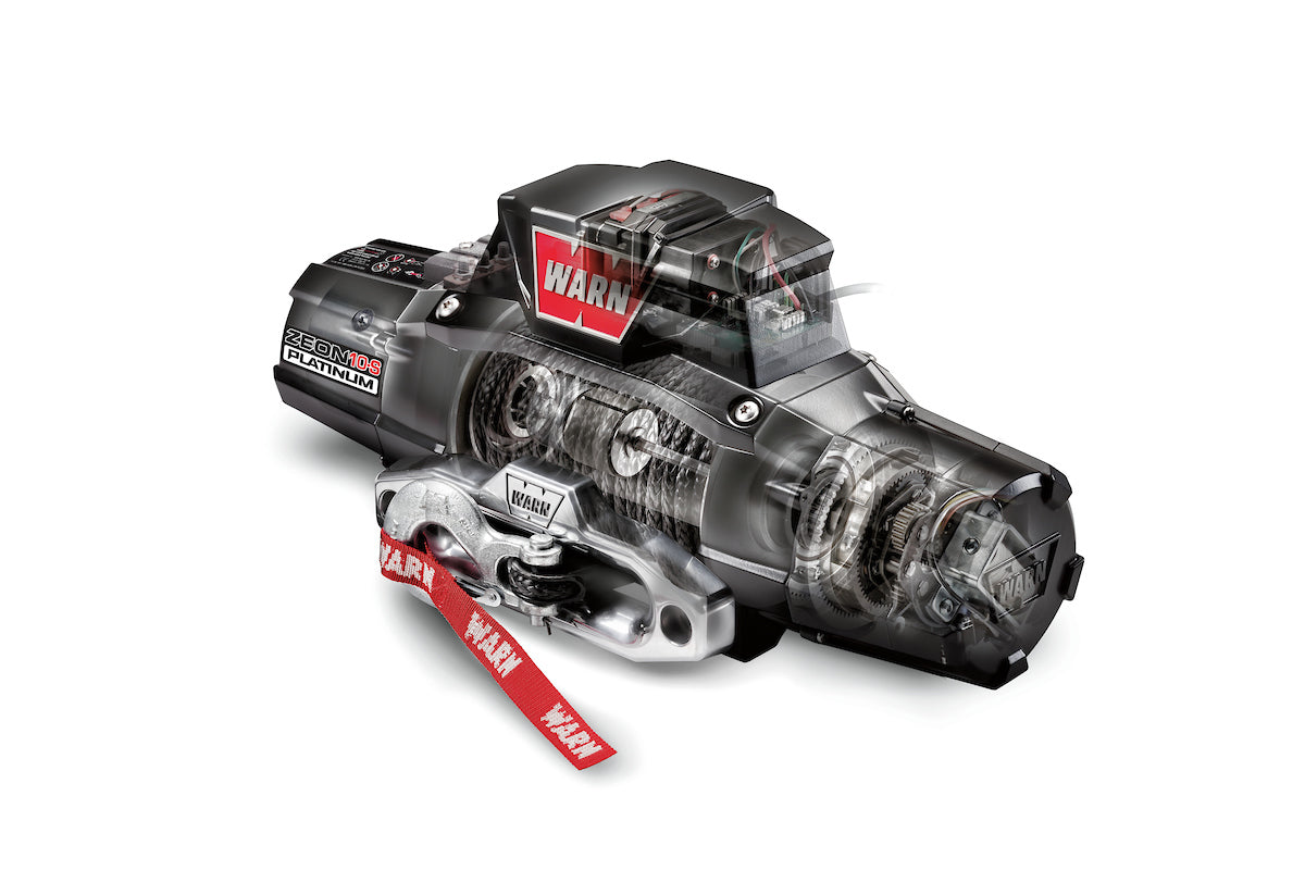 WARN Zeon 12S Platinum – schräger Blick durch transparente Hülle auf Motor und Technik