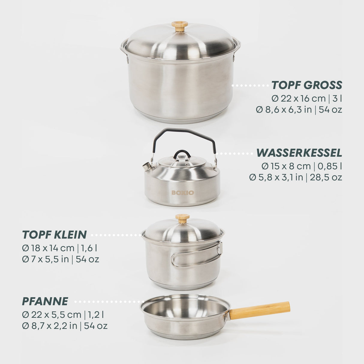 BOXIO COOK PLUS | Mobiler Gaskocher mit Topfset