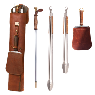 Donkey Long Tong - Komplettes Kit inkl. Grillzangen, Feuerbläser, Paddel und Leder-Transporttasche