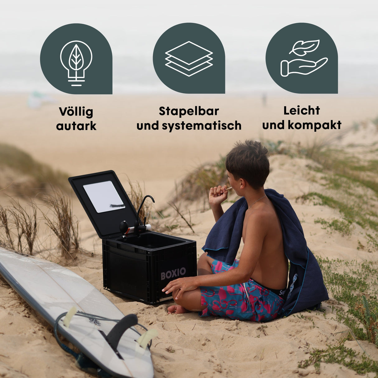 BOXIO WASH PLUS | Mobiles Waschbecken mit Campingdusche