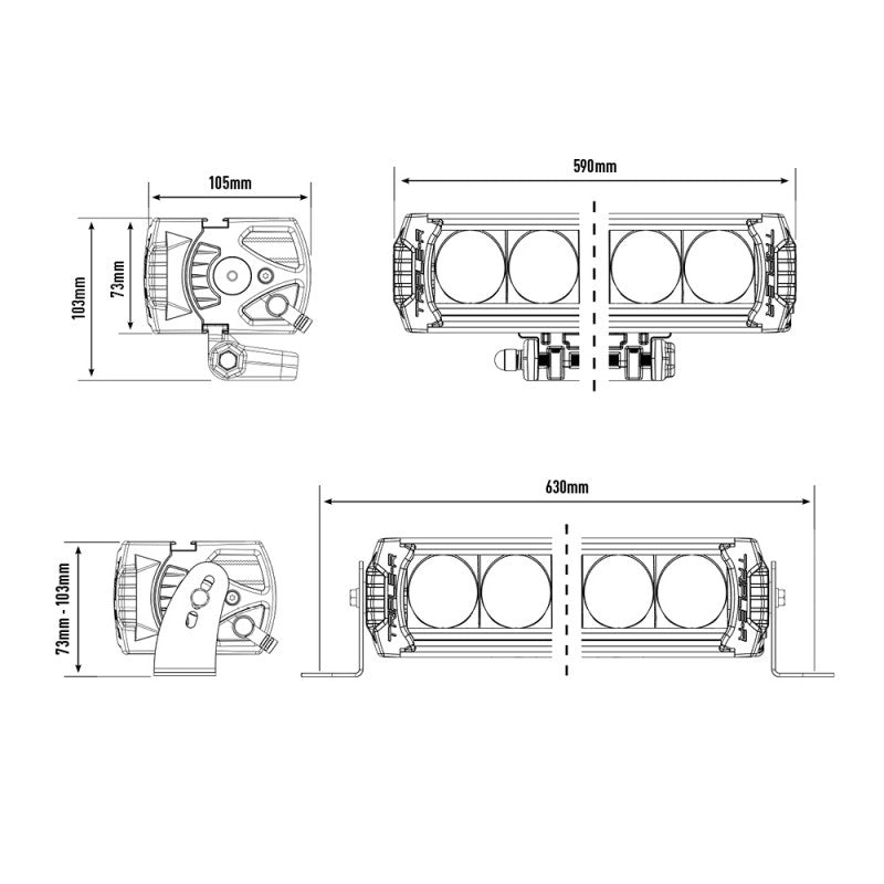 Maßzeichnungen der Lazerlamps Triple R 1250 Gen 2 mit Positionslicht